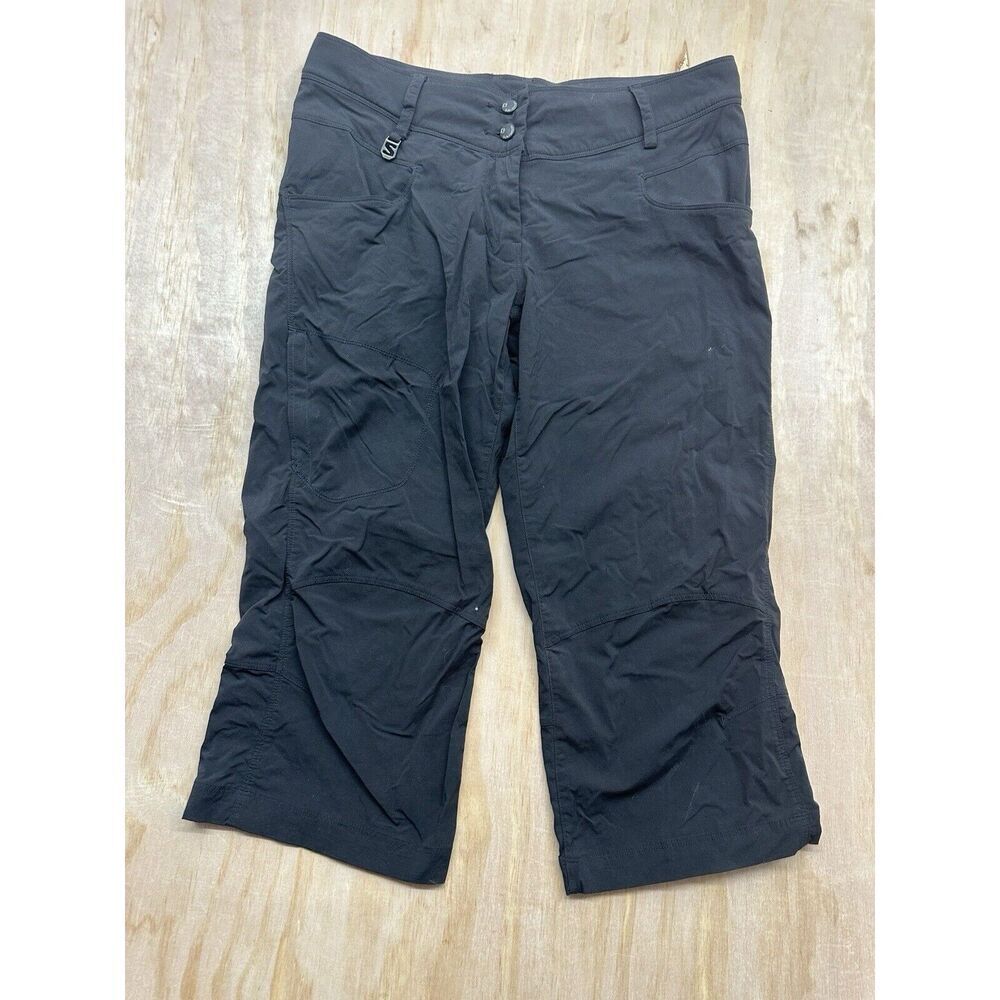 Salomon Capri Pants Women's 6 Black Mid Rise Cargo Pocket Stretch Nylon